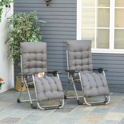 Outsunny 2 Pcs Reclining Zero Gravity Chair Folding Lounger Cushion Dark Grey - image 1
