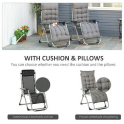 Outsunny 2 Pcs Reclining Zero Gravity Chair Folding Lounger Cushion Dark Grey - thumbnail 4