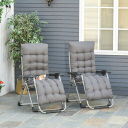 Outsunny 2 Pcs Reclining Zero Gravity Chair Folding Lounger Cushion Dark Grey - thumbnail 1