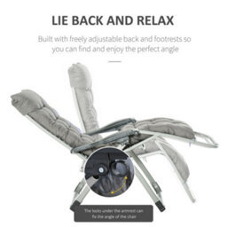 Outsunny 2 Pcs Reclining Zero Gravity Chair Folding Lounger Cushion Dark Grey - thumbnail 6