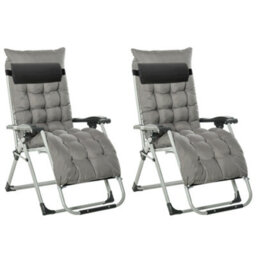 Outsunny 2 Pcs Reclining Zero Gravity Chair Folding Lounger Cushion Dark Grey - thumbnail 2