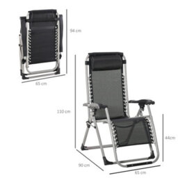 Outsunny 2 Pcs Reclining Zero Gravity Chair Folding Lounger Cushion Dark Grey - thumbnail 3