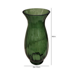 Vanity Living 40Cm Green Ridges Design Glass Vase, Tall Handmade Decorative Flower Vase For Living Room - thumbnail 3