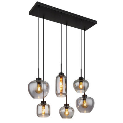 Luminosa Lighting Luminosa Matt Cluster Pendant Ceiling Light Matt Black Smoke Glass Shade 6X E27 - image 1
