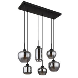 Luminosa Lighting Luminosa Matt Cluster Pendant Ceiling Light Matt Black Smoke Glass Shade 6X E27 - thumbnail 2
