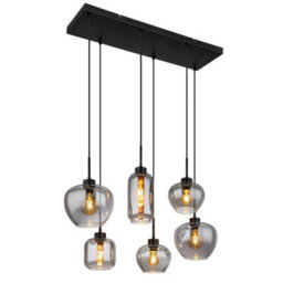 Luminosa Lighting Luminosa Matt Cluster Pendant Ceiling Light Matt Black Smoke Glass Shade 6X E27 - thumbnail 1