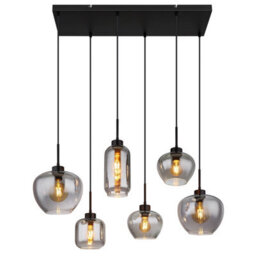 Luminosa Lighting Luminosa Matt Cluster Pendant Ceiling Light Matt Black Smoke Glass Shade 6X E27 - thumbnail 3