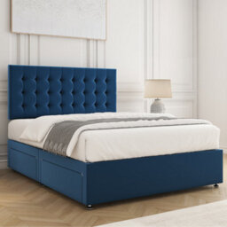 Bsspoke Isla Divan Bed Set Blue Velvet With 24Inch Panel Headboard & Mattress & 2 Drawers Same Side 3Ft 4Ft 4Ft6 5Ft 6Ft - thumbnail 3