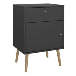 Wyld Haus Quietbloom Dark Grey Wooden Bedside Table, 1 Door, 1 Drawer, Solid Oak Legs - thumbnail 2