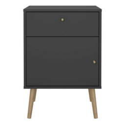 Wyld Haus Quietbloom Dark Grey Wooden Bedside Table, 1 Door, 1 Drawer, Solid Oak Legs - thumbnail 3