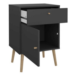 Wyld Haus Quietbloom Dark Grey Wooden Bedside Table, 1 Door, 1 Drawer, Solid Oak Legs - thumbnail 6