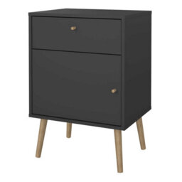 Wyld Haus Quietbloom Dark Grey Wooden Bedside Table, 1 Door, 1 Drawer, Solid Oak Legs - thumbnail 4
