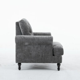 Padded Armchair, Gray Velvet Upholstered Armchair - thumbnail 3
