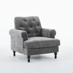 Padded Armchair, Gray Velvet Upholstered Armchair