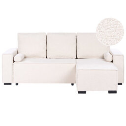 Beliani Corner Sofa Bed 3 Seater Edane Boucle Off-White With Storage Left Hand