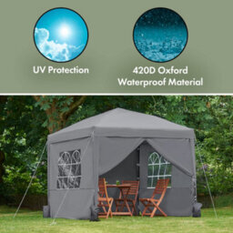 Vonhaus Pop Up Gazebo 2.5M X 2.5M, Heavy Duty Garden Marquee Shelter Canopy With Removable Sides, Leg Weights And Storage Bag - thumbnail 2