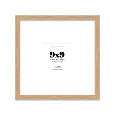 "9X9"" Oak Picture Frame - 9X9"" Square Frame With 6X6"" Mount For 9X9""/6X6"" Pictures Moderrn Style Thin Edge, 1 Pack" - image 1