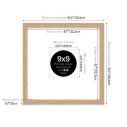 "9X9"" Oak Picture Frame - 9X9"" Square Frame With 6X6"" Mount For 9X9""/6X6"" Pictures Moderrn Style Thin Edge, 1 Pack" - thumbnail 2