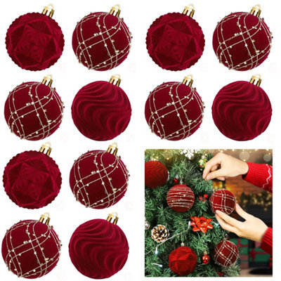 CLEFFNS 12Pcs Velvet Christmas Ball Ornaments 6Cm Flocked Christmas Balls Shatterproof Decorative Hanging Ornaments Set For Xmas Tree - image 1
