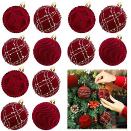 CLEFFNS 12Pcs Velvet Christmas Ball Ornaments 6Cm Flocked Christmas Balls Shatterproof Decorative Hanging Ornaments Set For Xmas Tree - thumbnail 1