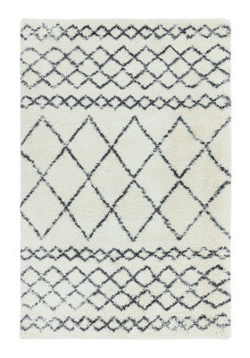 Shaggy Rug, Cream Grey Rug, Stain-Resistant Geometric Rug, Dining Room Luxurious Rug, Easy To Clean Rug-80 X 240Cm (Runner) - image 1