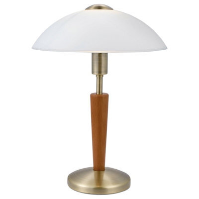 Stylish Bronzed Touch Table Lamp With White Satin Glass Shade - image 1