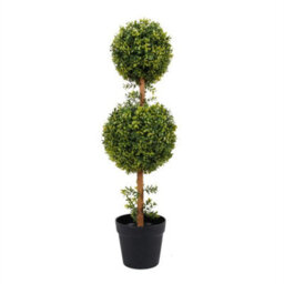 Gardenwize Garden Outdoor Solar Powered Artificial Double Bay Ball Tree Plant In Pot - thumbnail 1
