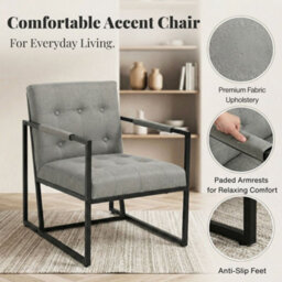 Evre Light Grey Fabric Accent Armchair Tub Chair With Metal Frame - thumbnail 3