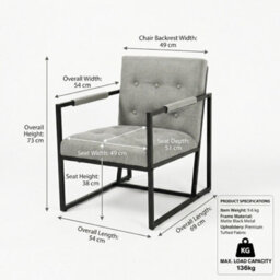 Evre Light Grey Fabric Accent Armchair Tub Chair With Metal Frame - thumbnail 2