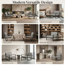 Evre Light Grey Fabric Accent Armchair Tub Chair With Metal Frame - thumbnail 7