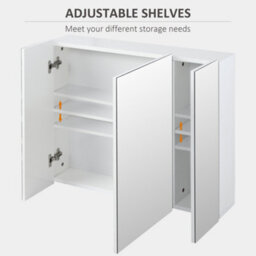Kleankin Bathroom Mirror Cabinet Wall Mount Storage Organiser W/ Door, White - thumbnail 6