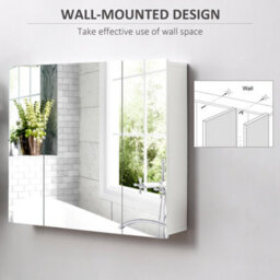 Kleankin Bathroom Mirror Cabinet Wall Mount Storage Organiser W/ Door, White - thumbnail 4
