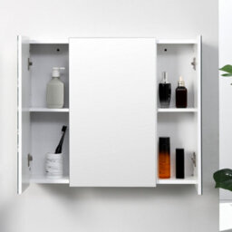 Kleankin Bathroom Mirror Cabinet Wall Mount Storage Organiser W/ Door, White - thumbnail 9