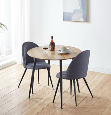 Hallowood Furniture Cullompton Round Dining Table 90Cm With 2 Dark Grey Curved Back Fabric Chairs - image 1