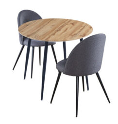 Hallowood Furniture Cullompton Round Dining Table 90Cm With 2 Dark Grey Curved Back Fabric Chairs - thumbnail 8