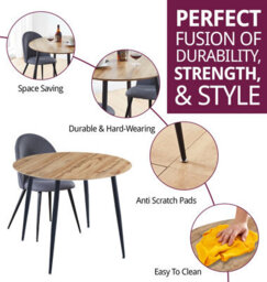 Hallowood Furniture Cullompton Round Dining Table 90Cm With 2 Dark Grey Curved Back Fabric Chairs - thumbnail 2