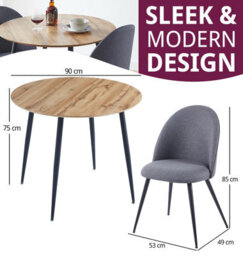 Hallowood Furniture Cullompton Round Dining Table 90Cm With 2 Dark Grey Curved Back Fabric Chairs - thumbnail 3