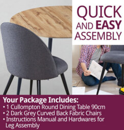 Hallowood Furniture Cullompton Round Dining Table 90Cm With 2 Dark Grey Curved Back Fabric Chairs - thumbnail 7