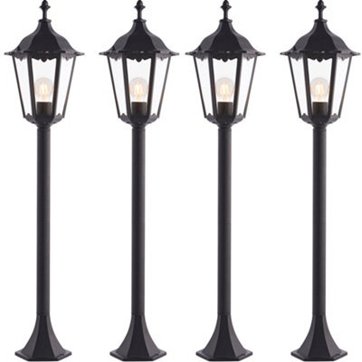4 Pack Outdoor Lamp Post Lantern Bollard Light Matt Black & Glass 1M Tall Led - image 1