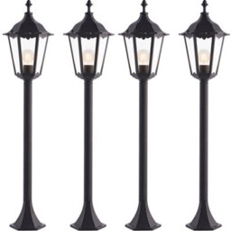 4 Pack Outdoor Lamp Post Lantern Bollard Light Matt Black & Glass 1M Tall Led
