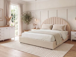 Beliani Ottoman Bed Chadenet Boucle Light Beige 180 X 200 Cm (Eu Super King) - thumbnail 2