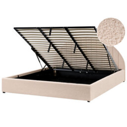 Beliani Ottoman Bed Chadenet Boucle Light Beige 180 X 200 Cm (Eu Super King) - thumbnail 1