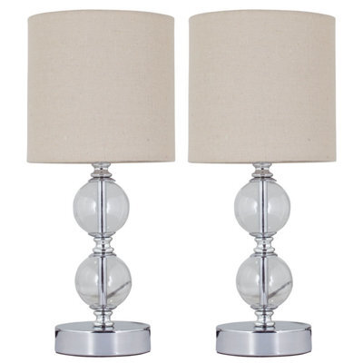 First Choice Lighting Set Of 2 Chrome Two Ball Table Lamps With Natural Linen Shades - image 1