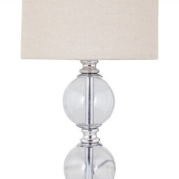 First Choice Lighting Set Of 2 Chrome Two Ball Table Lamps With Natural Linen Shades - thumbnail 3