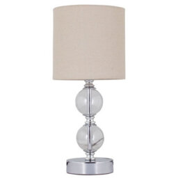 First Choice Lighting Set Of 2 Chrome Two Ball Table Lamps With Natural Linen Shades - thumbnail 2