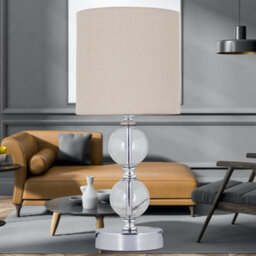 First Choice Lighting Set Of 2 Chrome Two Ball Table Lamps With Natural Linen Shades - thumbnail 8