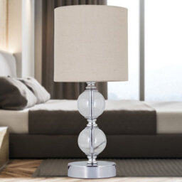 First Choice Lighting Set Of 2 Chrome Two Ball Table Lamps With Natural Linen Shades - thumbnail 9