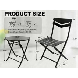 3Pcs Bistro Set Garden Table 2 Chairs Collapsible Patio Metal Garden Furniture - thumbnail 2