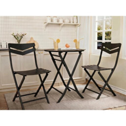 3Pcs Bistro Set Garden Table 2 Chairs Collapsible Patio Metal Garden Furniture - thumbnail 6