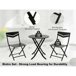 3Pcs Bistro Set Garden Table 2 Chairs Collapsible Patio Metal Garden Furniture - thumbnail 4